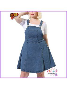 Denim Overall Dress for Women Plus Size Adjustable Strap Sleeveless Pinafore